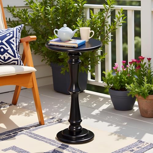 SwallowLiving Solid Wood Side Table - 12" Round Pedestal Drink Table for Small Spaces - Modern Black End Tables for Sofa Side & Narrow Nightstand - Elegant Tall Plant Stand & Accent Tables - 25" H - color: Black Hourglass