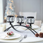 4 Pcs 3-Arm Crystal Tealight Candle Holders, Elegant Metal Arch Candlestick Centerpiece for Wedding, Party, Dining Room Table Decorations, Anniversary (4, Black-3 Arm) - size: Black-3 Arm
