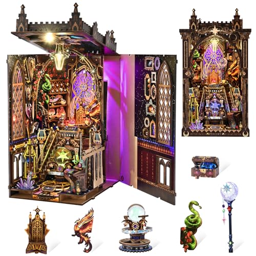 TOYQI Book Nook Kit, Book Nook Kits for Adults, DIY Miniature Dollhouse Kit 3D Wooden Puzzle Booknook Bookend with LED Light - Divination Fate Destiny 12 Constellation Zodiac Signs - style: Zodiac Sign
