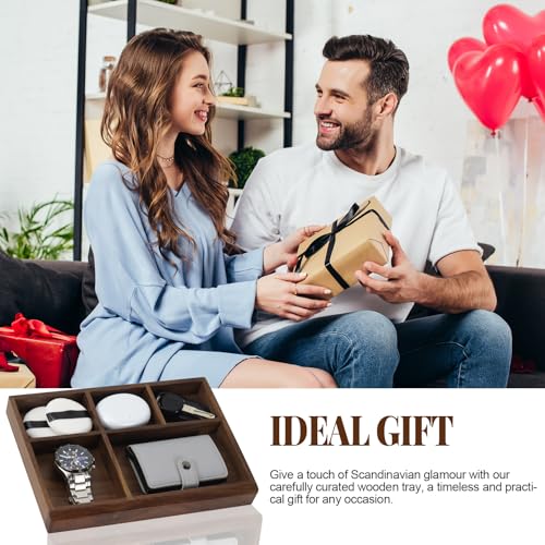 MultiBey 5-Slot Walnut Valet Tray Organizer | Wooden Valets Tray for Nightstand, Dresser & Desk |EDC Catchall Trays with 5 Sections for Jewelry, Wallet, Watch, Keys, Earbuds (Walnut) - color: Walnut - 5 Compartments