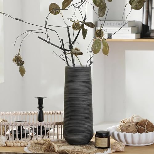 ALMA 13 inch Tall Black Vase Home Decor Trends for 2025, Large Grey Vase for Centerpieces Fits for Mid Century Modern Decor, Ceramic Floor Vases for Black Bathroom, Dining Table, Living Room - color: Cylindrical-black-13''