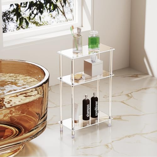 Clear Acrylic Narrow Side Table Set of 2 for Small Spaces, 15.75" L x 7.87" W x 24.6" H, 3 Tier Rectangle Slim End Table Nightstand, Small Bedside Table for Bedroom, Bathroom, Living Room - size: 3 Tier 2-Pack