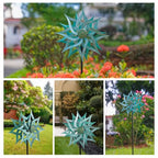 Viveta Metal Wind Spinners,53.5" Kinetic Wind Sculptures,Green Garden Pinwheels Double Layer Windmill for Outdoor Patio Lawn Yard - color: 2-green
