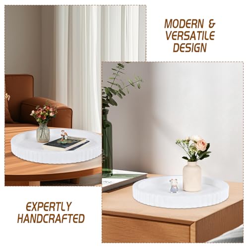 Round Decorative Tray for Coffee Table Decor Home Decor Wood Serving Round Tray Table Centerpiece for Dining Room Kitchen and Housewarming Gift (White) - color: White