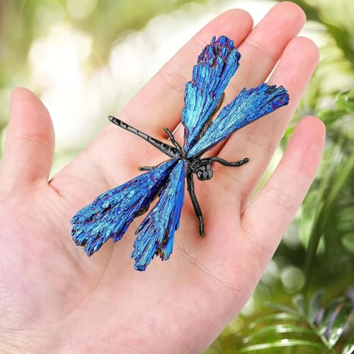 Dragonfly Statue Natural Electroplated Blue Tourmaline Dragonfly Decor Collection Natural Home Decor Healing Crystals Dragonfly Gift for Women 4.33" (Black-Legs, Small Size) - color: Black-legs, size: Small Size