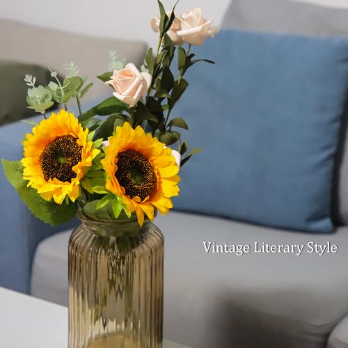 OFFIDIX Glass Vase,7.3 * 4.3in Vertical Line Geometric Faceted Design Flower Vase - color: Yellow