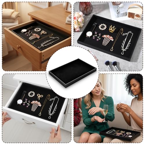 Kifmurase 6 Pack Velvet Jewelry Trays for Drawers, Black Jewelrys Display Tray Stackable Jewelry Organizer Trays Bracelet Ring Earring Necklace Organizer Empty Plate for Drawers Countertop