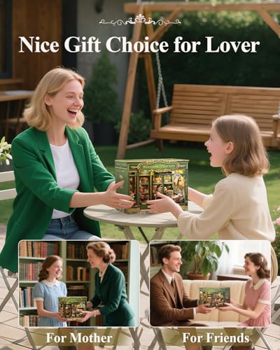 Cutefun Book Nook Kit - DIY Miniature Flower Shop Booknook Kits for Adults and Teens, 3D Wooden Puzzle Bookend Bookshelf with LED Light, Creative Crafts Gifts for Book Lovers (Blossom Florists) - style: Blossom Florists
