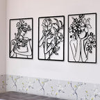 CHENGU 3 Pieces Metal Minimalist Abstract Woman Wall Art Line Drawing Wall Art Decor Single Line Female Home Hanging for Kitchen Bathroom Living Room - style: Modern