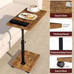 End Table Adjustable Height, 22.8"L Side Table Tv Tray with Wheels, 90° Tilting Panel Couch Table That Slides Under, Small End Table for Small Spaces, Overbed Bedside Desk Mobile Rolling Laptop Stand - style: Widen & Adjustable