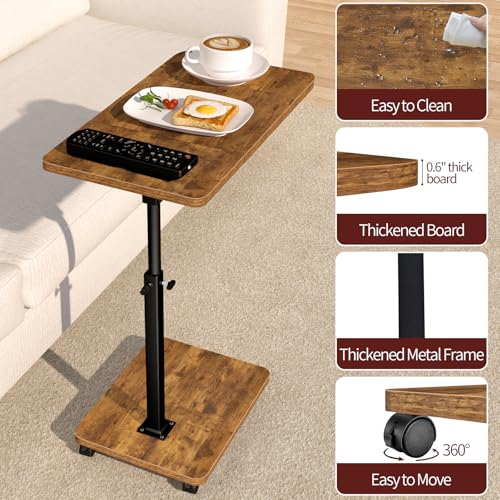 End Table Adjustable Height, 22.8"L Side Table Tv Tray with Wheels, 90° Tilting Panel Couch Table That Slides Under, Small End Table for Small Spaces, Overbed Bedside Desk Mobile Rolling Laptop Stand - style: Widen & Adjustable