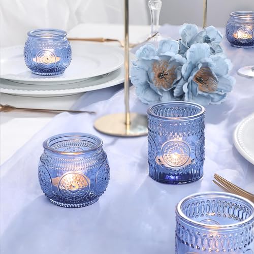 36 Pcs Blue Votive Candle Holders Bulk- Assorted Floral Tea Light Candle Holders for Wedding Table Decor, Blue Centerpieces for Wedding, Bridal Shower, Baby Shower Decorations - color: Blue
