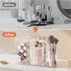 INVSSENE Stackable Makeup Organizer Countertop, Storage Perfume Skincare Cosmetic Lipstick Face Mask Makeup Brush Palettes, Ideal for Vanity Bathroom Counter - color: 3513 Clear