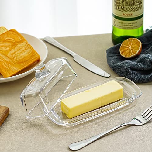 8'' Art Glass Butter Dish with Lid,Classic Covered 2-Piece Butter Container For Countertop,Multi-Purpose Preserving Serving Dessert Tray Bowl,Dishwasher Safe - size: 8 inches