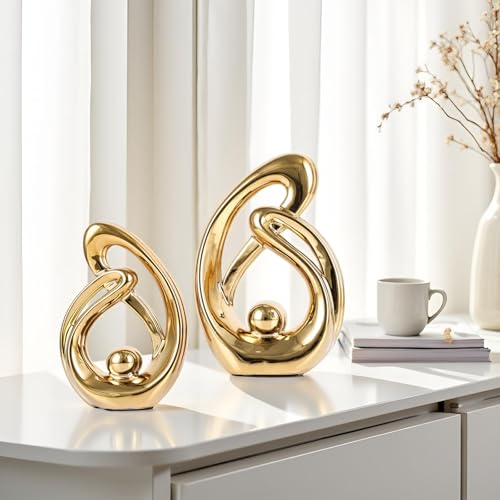 XMGZQ Home Decor Accent,Porcelain Art Mid Century Bookshelf Decorations,Gold Centerpieces for Tables,Abstract Ceramic Statue Sculpture for Coffee Table Mantel Tv Stand Centerpieces (Gold, Small) - color: Gold, size: Small