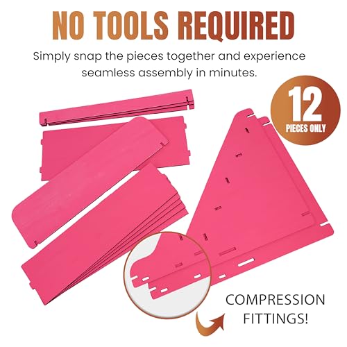 Wooden Portable Retail Table Display Stand Countertop 3 Step Riser Craft Shows, Farmers Markets Tradeshows |No Hardware Assembly Flat Pack Soap Display CBD Jewelry Spices Cups Tumblers Coasters - color: Pink