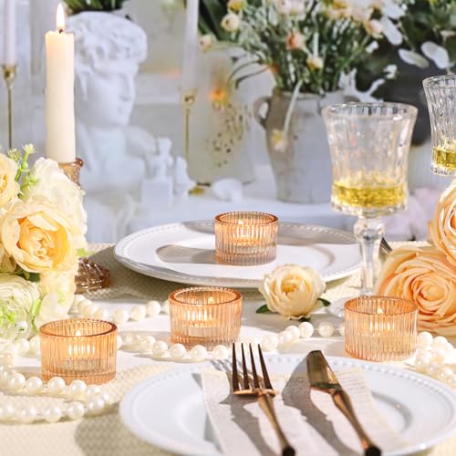 Lanttu Tealight Candle Holder Set of 12, Gold Small Votive Candle Holders for Table Centerpiece, Glass Tea Light Candles Holder for Party & Home, Wedding Decor (2'' Dia x 1.4'' H) - color: Gold