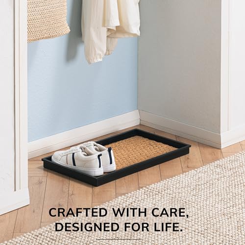 Anji Mountain Heavy Duty Waterproof Rubber Shoe Storage Mat Organizer/Boot Storage Tray Multi Use For Entryway with Coir, Tan Insert, Fits 2 Pair (24.5" Wide) - color: Tan, size: 24" x 14" x 1.5"