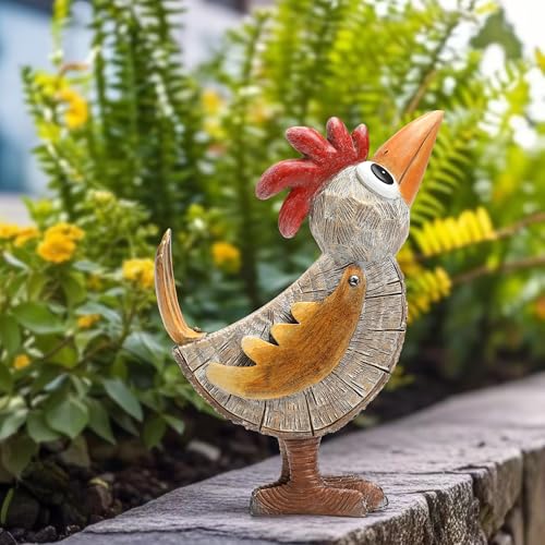 Outdoor Whimsical Rooster Statue Resin Chicken Art Sculpture Garden Rooster Figurine Decoration, Rustic Roosters Decor, Animal Ornament for Yard, Lawn, Home, Office, Garden Gifts