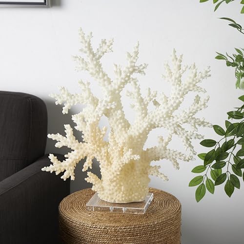 Deco 79 Polystone Coral Decorative Sculpture Home Decor Statue with Clear Acrylic Base, Accent Figurine 21" x 6" x 21", Cream - size: 21" x 6" x 21"