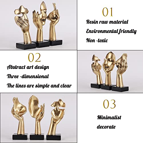 3 Pcs Thinker Small Statue Set - Black Gold Home Decor Abstract Art Figurines for Shelves, Living Room Coffee Table, Office Desktop (3 Pcs Gold, 6") - color: 3 Pcs Gold, size: 6"