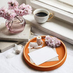 SANZIE Leather Tray Desktop Storage Organizer Premium Serving Tray Decorative Trays Valet Trays for Sundries Cosmetics Phone Wallet Cutlery (Orange Holder with Disc)