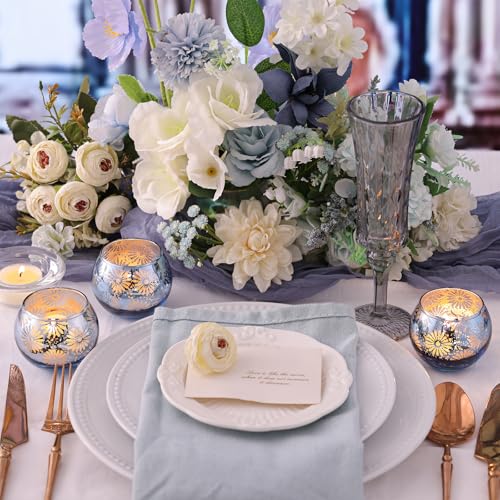 Blue Mercury Glass Votive Candle Holders Set of 12, Round Tealight Candle Holders Bulk for Table Centerpieces, Weddings, Shower Gifts, Party Decorations - color: Blue