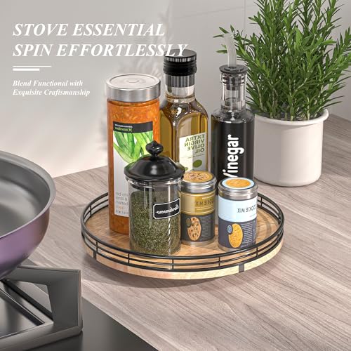 10" Lazy Susan Oak Wood Turntable Organizer for Cabinet, Round Wooden Farmhouse Lazy Susan Organization and Storage for Dining Table, Pantry, Kitchen, Countertop, Cupboard,Home Decor - color: Brown & Black, size: 10 inches