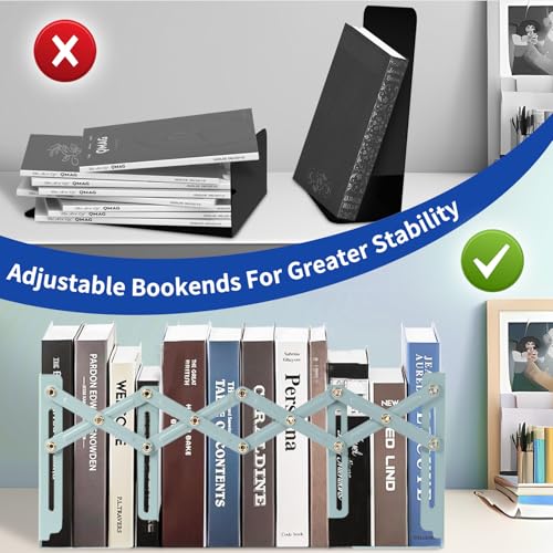Cat Bookends, Adjustable Metal Book Ends for Shelves Decorative Unique Design for Heavy Books, Non-Skid Book Holder for Home Housewarming Cooking Lover Gifts (Cat) - color: Green