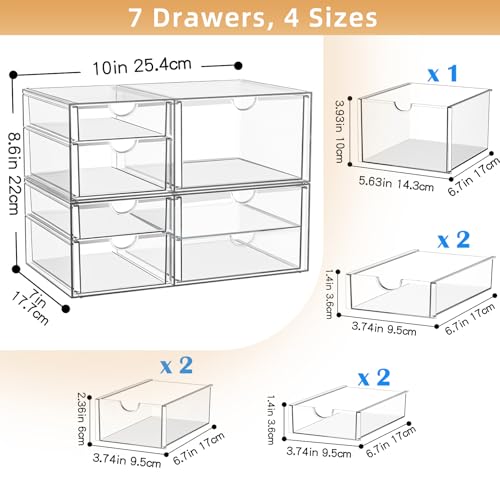 YFXCVSL Clear Stackable Storage Drawers, Acrylic Makeup Organizer with 7 Drawers, Bathroom Organizers and Storage, Plastic Bins for For Vanity, Undersink, Kitchen Cabinets, Pantry - size: 7 Drawers