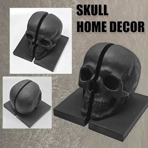 Black Skull Head Skeleton Decorative Statue Unique Design Split Resin Sculpture Home Decoration Gothic Art Piece Halloween Decor (Black)