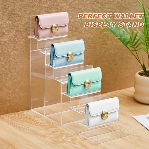 Kathfly 2 Pack 7-Tier Acrylic Wallet Display Stand Clear Purse & Handbag Organizer Riser Shelf for Perfume, Sunglasses, Cosmetics, Jewelry Vendor Display for Craft Fairs, Retail - size: 7-tier