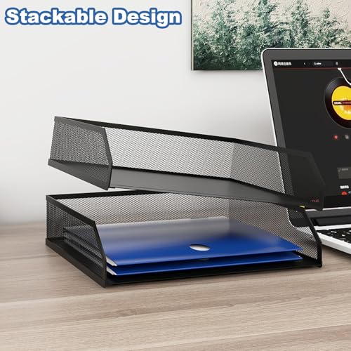 Natwind 2-Tier Stackable Paper Tray, Metal Mesh Desktop Organizer, A4 Paper Sorter, Letter Trays,File Folder Sorter Organizer with Sliding Tray for Home, Office, School (Black) - size: 2 Tier