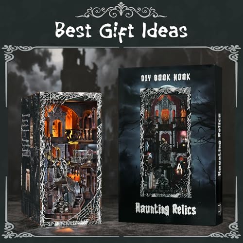 MiniCity Magic Booknook Building Set with LED Light, Mini Bookend Building Kit for Bookshelf & Home Decor, DIY Miniature Book Nook Building Model for Kids Adults Teens (Haunting Relics) - style: Haunting Relics
