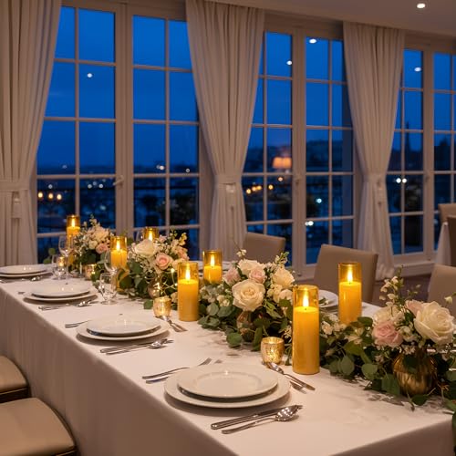 Homemory Amber Acrylic Flameless LED Candles, Battery Operated with Remote Control and Timer, Electric Fake Candles for Wedding, Home Decor, Set of 9 - color: Amber