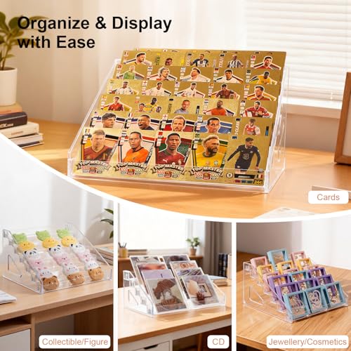 5 & 7 Tier Trading Card Display Stand, 12" Clear Acrylic Card Stands for Display, versatile Card Stands for Sports Cards, Graded & Greeting Cards, Postcards, Vendor Stickers, with Snap-On Assembly (Tall 5 Tier) - size: Tall 5-Tier