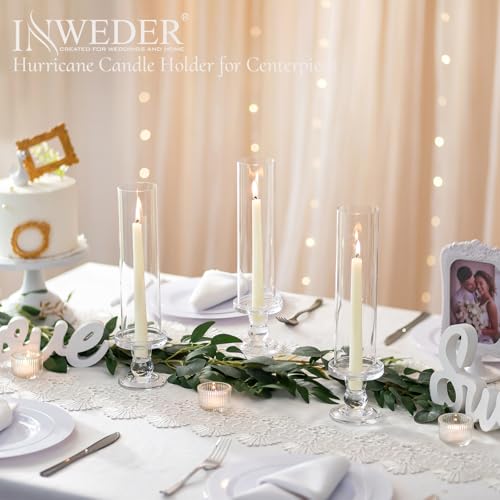 Hurricane Glass Taper Candle Holder: 6Pcs Tall Hurricane Candle Holder for Home Clear Tapered Candlestick Holders with Open Ended Sleeve Glass Candle Stick Holder for Table Centerpieces - size: S - 6 Pcs