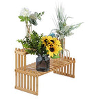 GURECOD 14.6"/18.5" 2 Tiers Bamboo Plant Stand Shelf,Desk Flower Pot Holder,Adjustable Desktop Shelf Display Organizer Ladder Rack for Office Decorate Storage Rack,Kitchen Rack (18.5" Length) - size: 18.5" Length