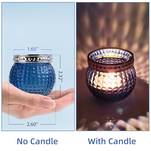 Candle Holder Set of 12, Small Tealight Candle Holder, Vintage Glass Votive Candle Holders for Table Centerpiece Wedding Home Decor Holiday Decor (Blue) - color: Blue