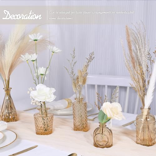 TBWIND Glass Bud Vase Set of 5, Small Amber Flower Vases for Centerpieces in Bulk, Mini Vintage Vase for Wedding Decor, Single Flowers, and Home Table Décor - color: 5pcs-amber