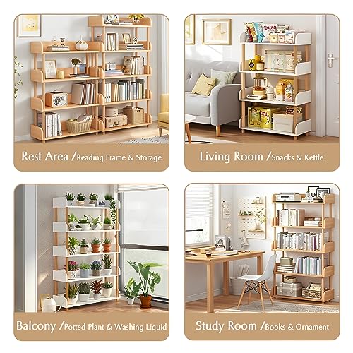 OSCHF 5-Tier Wooden Open Bookcase - Modern Display Bookshelf with Top Edge and Solid Wood Frame for Home and Office, Storage Cabinet, Oak - color: Oak, size: 5-Tier