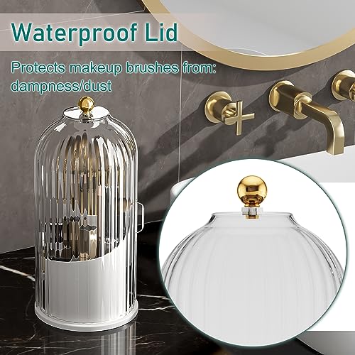 GAXmi Makeup Brush Holder with Lid Cosmetic Tools Organizer 360 Rotating Waterproof Dustproof Beauty Brushes Storage for Vanity, Transparent - color: Transparent