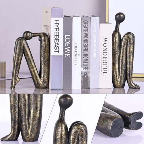 Heavy Bookends for Heavy Books – Modern Decorative Book Ends Thinker Statue, Creative Bookends Book Stopper for Shelves, Abstract Sculpture Bookshelf Desk Decor for Home Office (Imitation Bronze) - color: Bronze