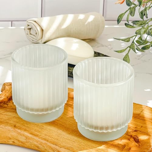 Kate Aspen Vintage Fluted Frosted Glass Tealight Votive Candle Holders (Set of 6), Rustic Decor, Boho Decorations, Shelf Decoration, Classic Look | Perfect Hostess Gift - color: Frosted