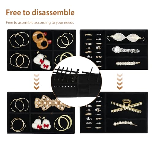 Cirhy 4 Stackable Jewelry Trays Organizer Set for Drawer, Jewelry Organizers and Display Case Storage, Velvet Drawer Inserts Organizer for Necklace Bracelets Earrings Organizer, Gift For Her, Black - color: black