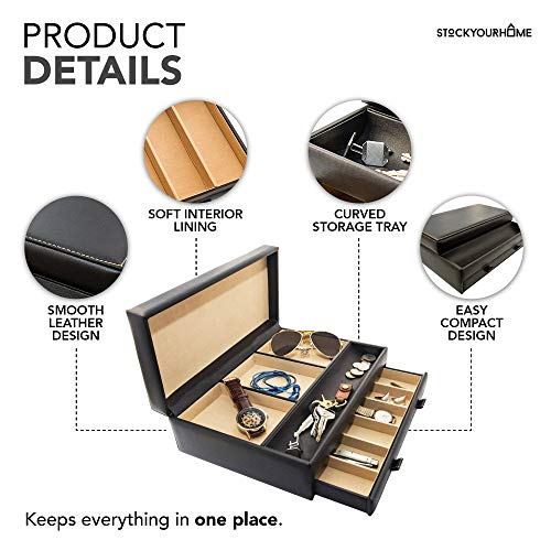 Stock Your Home Mens Valet Tray, Men's Jewelry Box, Night Stand Organizers and Storage, Bedside Table Organizer, Watch Box for Dresser, Faux Leather (Black & Beige) - color: Black & Beige