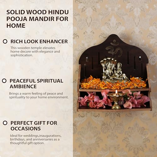 Wooden Wall Mounted Hanging Puja Temple|Wooden Mandir| Pooja Stand |Pooja Mandir for Home& Office|Temple for Festivals| Gifting Purpose - size: Double Stand Wooden Temple