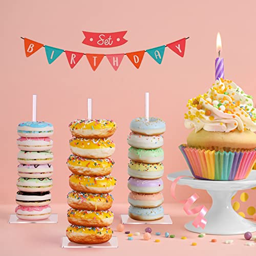 Suneerplay Donut Stand Acrylic 4 Pack, Clear Bagel Holder Stand, Donut Tower Stand, Donut Display Stand for Dessert Table, Doughnut Holder for Birthday, Wedding, Baby Shower, Christmas, Party
