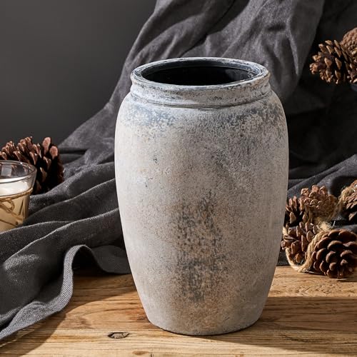 PORCER 8.2 Inch Ceramic Vase, Terracotta Rustic Vase Farmhouse Decorative Vase Boho Decor, Ceramic Vases for Home Decor, Living Room, Entryway, Floor, Holiday Wedding Christmas New Year Gifts - Gray - color: Gray- 8.2"