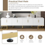ON-TREND Modern TV Stand with Metal Legs and Gold Handles for TVs Up to 80'', Media Console Table with Cabinets and Adjustable Shelves, Luxury TV Cabinet with Geometric Lines for Living Room, White - color: White+gold1